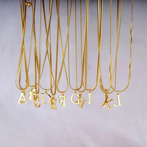 Titanium Steel 26 Alphabet Initial Letter Pendant Necklace For Women Gold Silver Plated Snake Chain Minimalist Jewelry Gift
