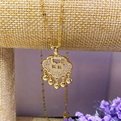 Titanium Staal Goud Slot Hanger Ketting Voor Vrouwen Strass Geluk Bel Kwastje Ketting Lichte Luxe Sieraden In Chinese Stijl