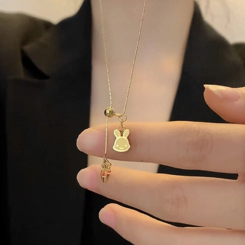 Titanium Steel Rabbit Carrot Pendant Necklace Gold Adjustable Sliding Bead Y-Shape Tassel Chain Fashion Jewelry For Women