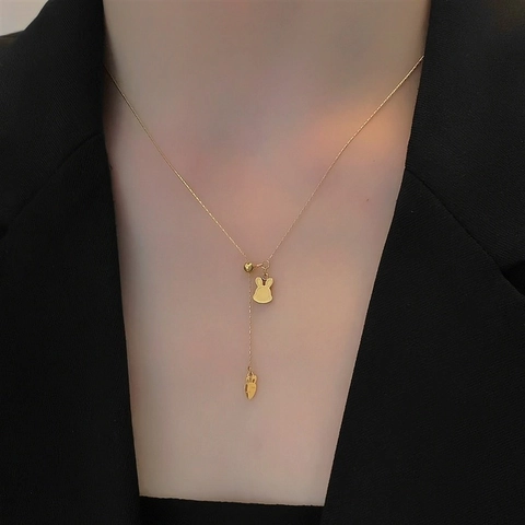 Cute Rabbit Carrot Titanium Steel Necklace For Women Gold Plated Dainty Bunny Pendant Clavicle Chain Fashion Jewelry Gift
