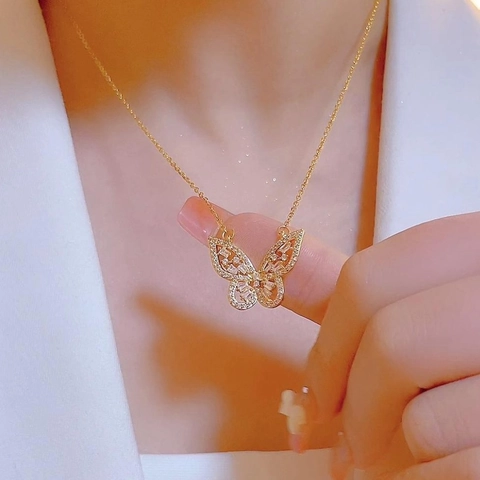 Elegante Collana Con Ciondolo a Farfalla Per Donna In Acciaio Inossidabile Con Zirconia Oro Argento Placcato Gioielli