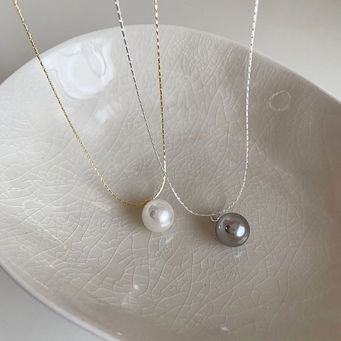 Vintage Titanium Steel Faux Artificial Pearl Pendant Necklace For Women Elegant Korean Style Snakeskin Chain Gold Silver Jewelry Gift