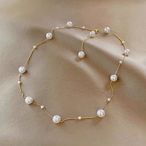 Franse Elegante Titaniumstalen Y-Vormige Halsketting Met Kunstparels Veelzijdige Sleutelbeenhalsketting Voor Dames Sieraden