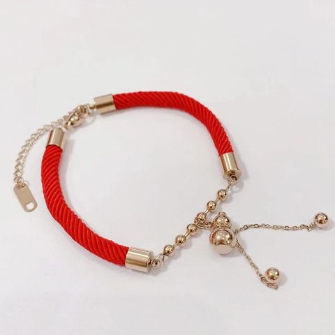Stainless Steel Red Braided Rope Bracelet For Women Rose Gold Lucky Gourd Fox Charm Rhinestone Adjustable Chinese Style Year Of Zodiac Gift Jewelry