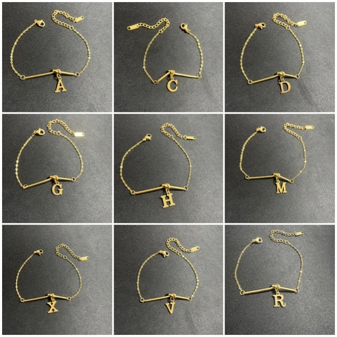 Minimalist Titanium Steel Letter Pendant Bracelet For Women Men Gold Knot Bar Adjustable Alphabet Fashion Jewelry Gift