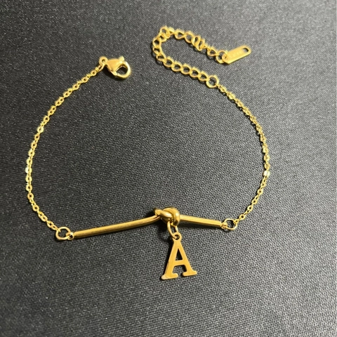 Minimalist Titanium Steel Letter Pendant Bracelet For Women Men Gold Knot Bar Adjustable Alphabet Fashion Jewelry Gift