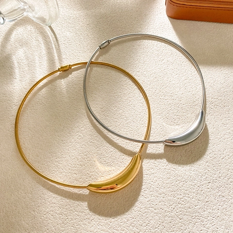 Minimalistischer Titanstahl Gebogenes Rohr Choker Halskette Gold Silber Galvanisiert Geometrischer Ovaler Halsring Für Damen Herren