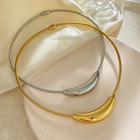 Minimalistischer Titanstahl Gebogenes Rohr Choker Halskette Gold Silber Galvanisiert Geometrischer Ovaler Halsring Für Damen Herren