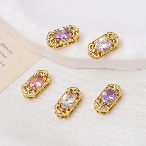Retro Kupfer Rechteckige Hohle Abstandsperlen Für DIY Schmuck Gold Galvanisiert Strass Verbinder Für Armband Kette
