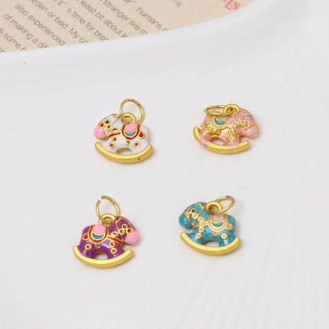 Vintage Alloy Rocking Horse Pendant Drip Oil Enamel Charms For DIY Jewelry Making Necklaces Bracelets Accessories