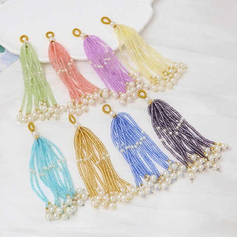 Handmade Beaded Tassel Pendant With Artificial Pearl Seed Bead Tassel For DIY Jewelry Making Hanfu Decoration Accessories