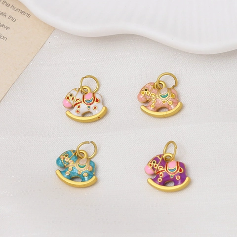Vintage Alloy Rocking Horse Pendant Drip Oil Enamel Charms For DIY Jewelry Making Necklaces Bracelets Accessories