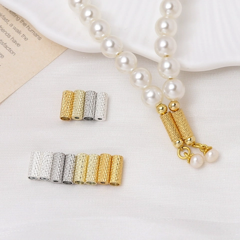 Magnetic Clasp Real Gold Plated Copper Knurled Straight Tube Spacer Bead Connector For Artificial Pearl Necklace Bracelet Jewelry Making