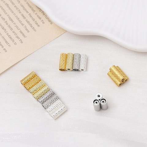 Magnetic Clasp Real Gold Plated Copper Knurled Straight Tube Spacer Bead Connector For Artificial Pearl Necklace Bracelet Jewelry Making