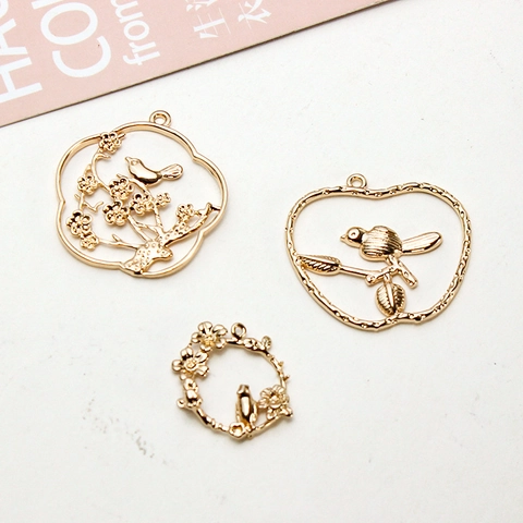 Accesorios para Joyería DIY Dijes de Cobre de Pájaro Guirnalda Flor Rama para Pendientes Horquilla Colgante Estilo Antiguo