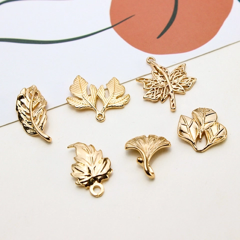 Copper Leaf Pendants Ginkgo Maple Leaf Charms For Jewelry Making DIY Craft Earring Necklace Accessories Gold Plated Metal Leaf