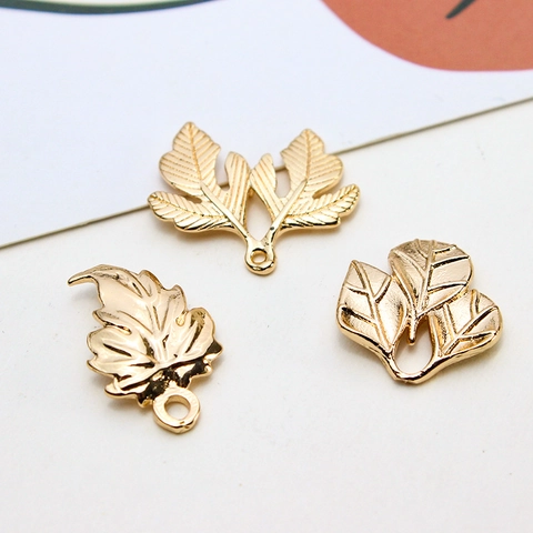 Copper Leaf Pendants Ginkgo Maple Leaf Charms For Jewelry Making DIY Craft Earring Necklace Accessories Gold Plated Metal Leaf