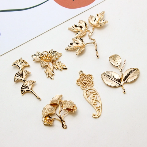 Antique Copper Leaf Branch Ginkgo Pendants For DIY Jewelry Making Earrings Hairpin Gold Plated Metal Charms Accessories