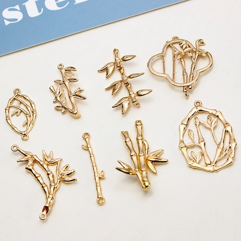 Gold Plated Copper Bamboo Pendants For Jewelry Making Hollow Bamboo Leaf Nodes Branch DIY Necklace Bracelet Accessories