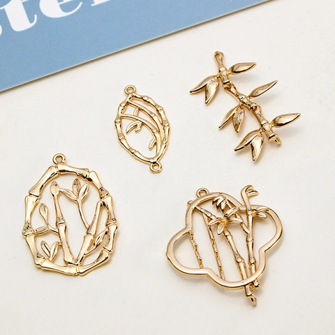 Gold Plated Copper Bamboo Pendants For Jewelry Making Hollow Bamboo Leaf Nodes Branch DIY Necklace Bracelet Accessories