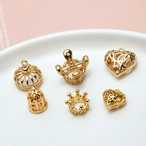 DIY Copper Crown Birdcage Hollow Heart Star Pendants For Necklace Bracelet Earring Making Jewelry Findings Accessories Gold Plated Charms