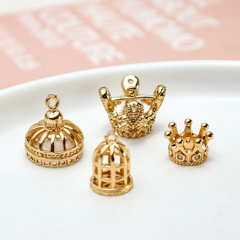 DIY Copper Crown Birdcage Hollow Heart Star Pendants For Necklace Bracelet Earring Making Jewelry Findings Accessories Gold Plated Charms