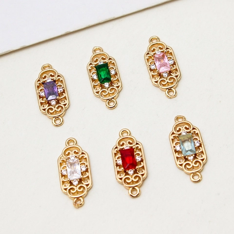 Copper Gold Plated Zirconia Rectangular Rhombus Pendants Vintage Filigree Jewelry Connectors For DIY Earrings Necklace Handmade Materials