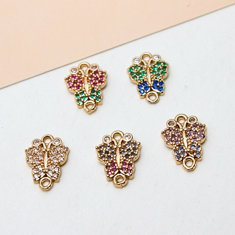 Kupfer Strass Schmetterling Rund Blumen Hohl Verbinder Anhänger Für DIY Schmuckherstellung Zubehör Ohrring Charms Gold Komponenten