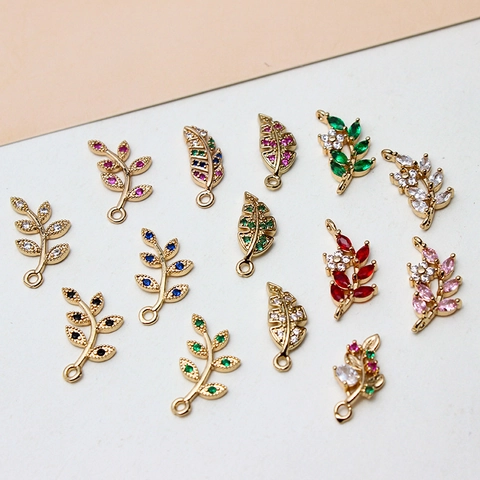 Vergoldeter Kupfer Zirkonia Blatt Blume Anhänger Für DIY Schmuckherstellung Botanische Natur Inspirierte Anhänger Zubehör Für Damen