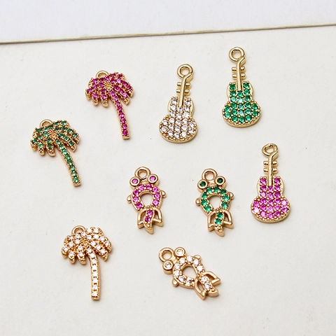 Copper Micro Pave Rhinestone DIY Pendants Guitar Coconut Tree Fish Shapes For Jewelry Making Accessories Crafting