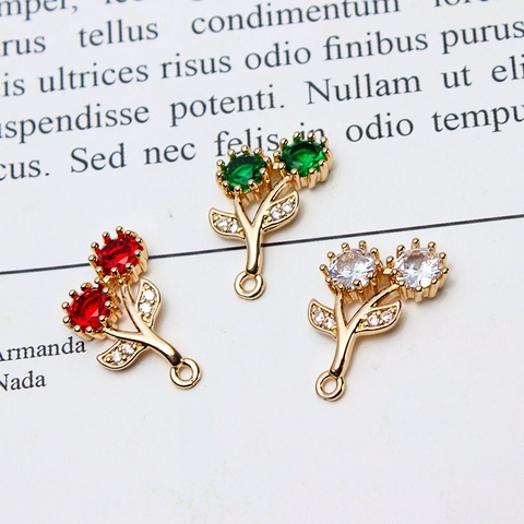 DIY Copper Rhinestone Inlaid Flower Feather Leaf Pendants Color-Preserving Electroplated Jewelry Making Charms Accessories