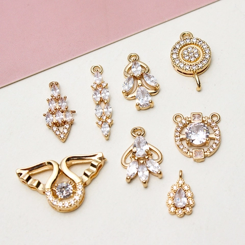 Koper Zirconia Micro Ingelegde Geometrische Waterdruppel Hanger Retro Gouden Charms Voor DIY Ketting Oorbellen Armband Sieraden Maken