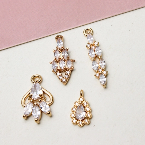 Koper Zirconia Micro Ingelegde Geometrische Waterdruppel Hanger Retro Gouden Charms Voor DIY Ketting Oorbellen Armband Sieraden Maken