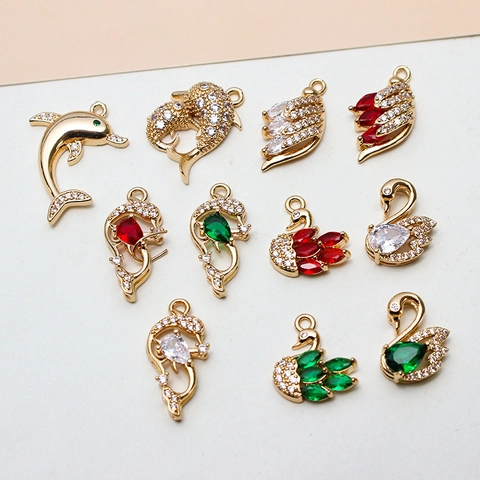DIY Jewelry Making Accessories Copper Gold Plated Rhinestone Swan Dolphin Pendants For Necklace Earring Handcrafted Materials Women