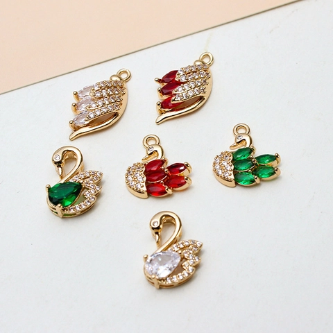 DIY Jewelry Making Accessories Copper Gold Plated Rhinestone Swan Dolphin Pendants For Necklace Earring Handcrafted Materials Women