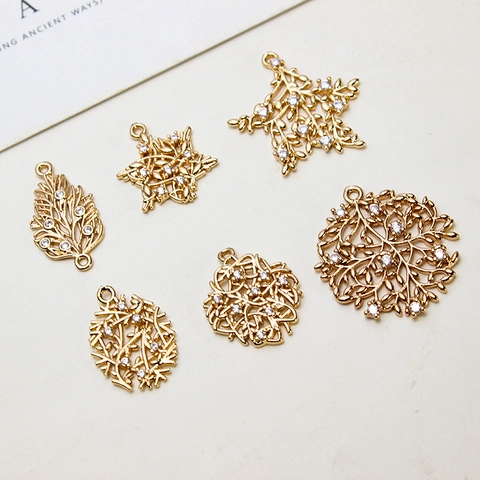 DIY Copper Zircon Pendants Tree of Life Star Flower Leaf Heart Hollow Out Gold Plated Jewelry Making Accessory Pendants