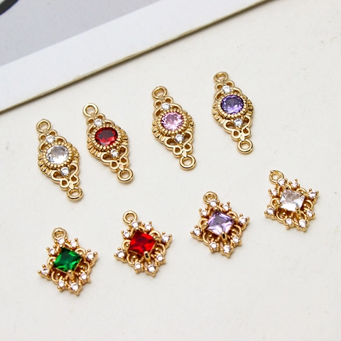 Retro Palace Style Hollow Copper Zirconia Pendants For DIY Jewelry Making Oval Rhombus Earrings Bracelet Necklace Accessories