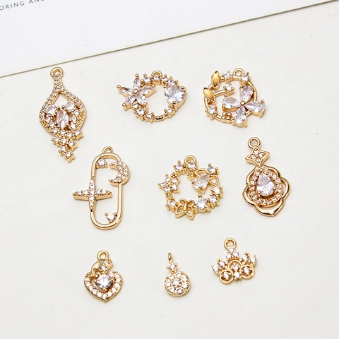 Copper Zirconia Flower Heart Star Moon Pendant Charms For DIY Jewelry Making Necklace Bracelet Accessory Gold Plated Pendant Only