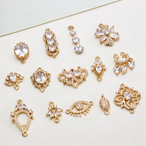 Vintage Court Style Copper Micro-inlaid Zirconia Pendants Gold Plated DIY Jewelry Connectors For Earring Necklace Bracelet Making Accessories