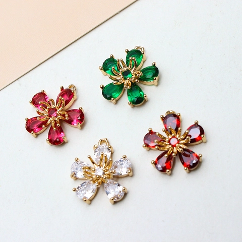 Pendentif Fleur en Cuivre Zirconia Matériaux de Fabrication de Bijoux DIY Pendentifs Trèfle Floral Plaqué Or pour Artisanat