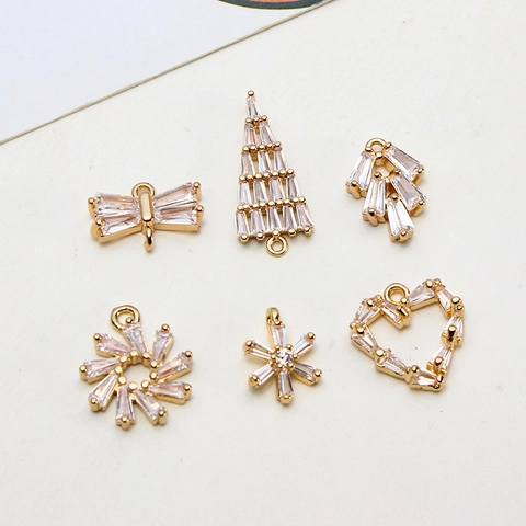 Copper Rhinestone Pendants Geometric Flower Heart Leaf Eiffel Tower Shapes For DIY Jewelry Making Accessories Gold Pendants