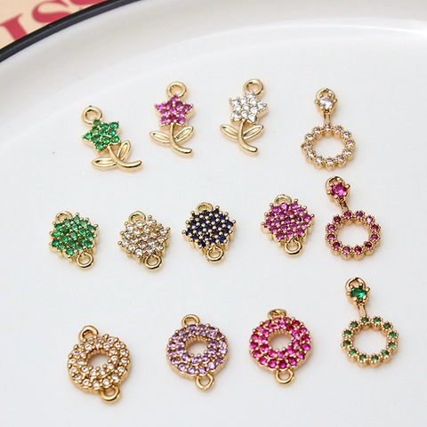 Kupfer Zirkonia DIY Blume Kreis Raute Anhänger Vergoldet Armband Halskette Schmuckherstellung Verbinder Zubehör
