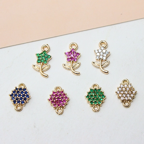 Kupfer Zirkonia DIY Blume Kreis Raute Anhänger Vergoldet Armband Halskette Schmuckherstellung Verbinder Zubehör