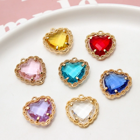 Heart Shape Copper Gold Plated Zirconia Pendant DIY Jewelry Making Accessory For Necklace Earrings Lace Hollow Flower Charm