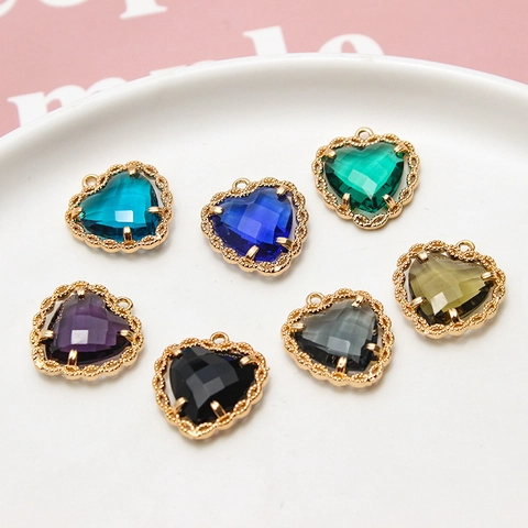 Heart Shape Copper Gold Plated Zirconia Pendant DIY Jewelry Making Accessory For Necklace Earrings Lace Hollow Flower Charm