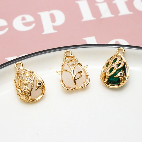 DIY Copper Micro Pave Zirconia Swan Flower Waterdrop Pendants Gold Plated Jewelry Making Accessories For Necklace Earrings