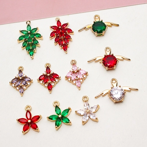 Gold Plated Copper Zirconia DIY Jewelry Pendants For Necklace Earring Making Leaf Flower Heart Angel Wings Pendant Only