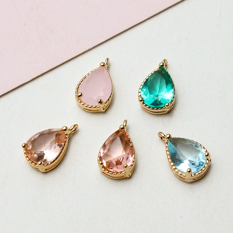 Colgante de Cristal en Forma de Gota Solo (Sin Cadena) Envuelto en Cobre Forma de Pera DIY Charm Para Pendientes Collar Joyas