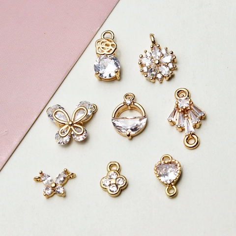 Zirconia Copper Gold Plated Flower Butterfly Heart Clover Charm Pendant Only For DIY Necklace Bracelet Earring Jewelry Making Accessory