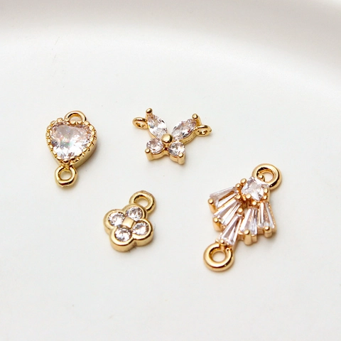 Zirconia Copper Gold Plated Flower Butterfly Heart Clover Charm Pendant Only For DIY Necklace Bracelet Earring Jewelry Making Accessory